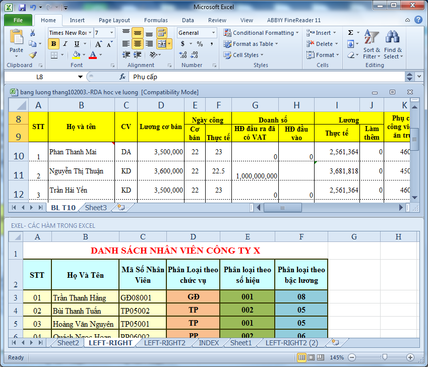 Mở nhiều bảng tính khác nhau trong cùng 1 cửa sổ làm việc của Excel - Dạng Horizontal