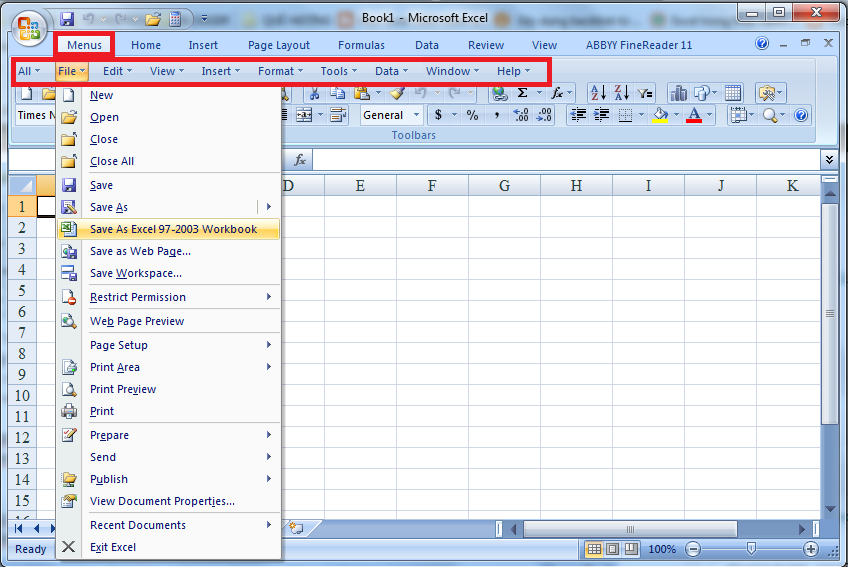 Thêm giao diện Classic Menu của Excel 2003 vào Excel 2007