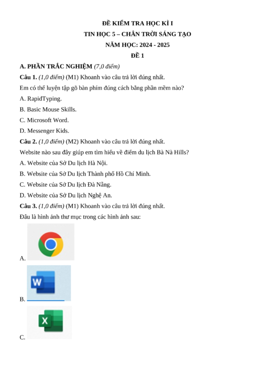 đề thi học kì 1 môn tin học lớp 5 Và Bộ Đề Cương Ôn Tập Chi Tiết
