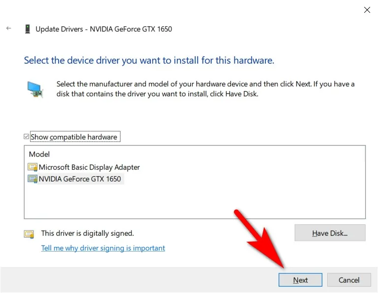 Driver NVIDIA GeForce GT 630 đã được nhận diện chính xác