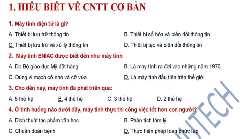 Trắc Nghiệm Tin Học Đại Cương: Bộ 800 Câu Hỏi Và Đáp Án