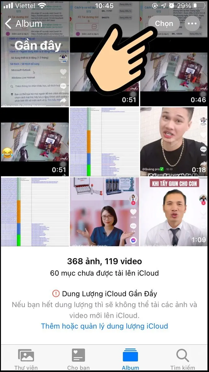 Vào Album Ảnh, sau đó ấn Chọn