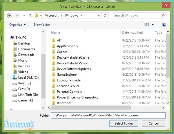 Tự tạo Start Menu Windows 8 bằng Toolbars 3
