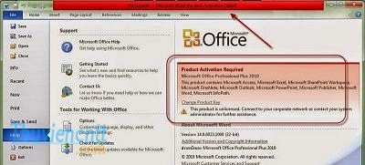 Khắc phục lỗi Product Activation Failed trên word, excel 2010