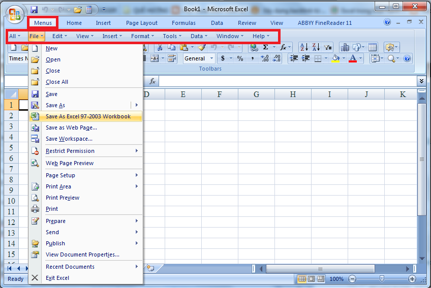 Ubit menu Addon - Classic menu cho office 2007