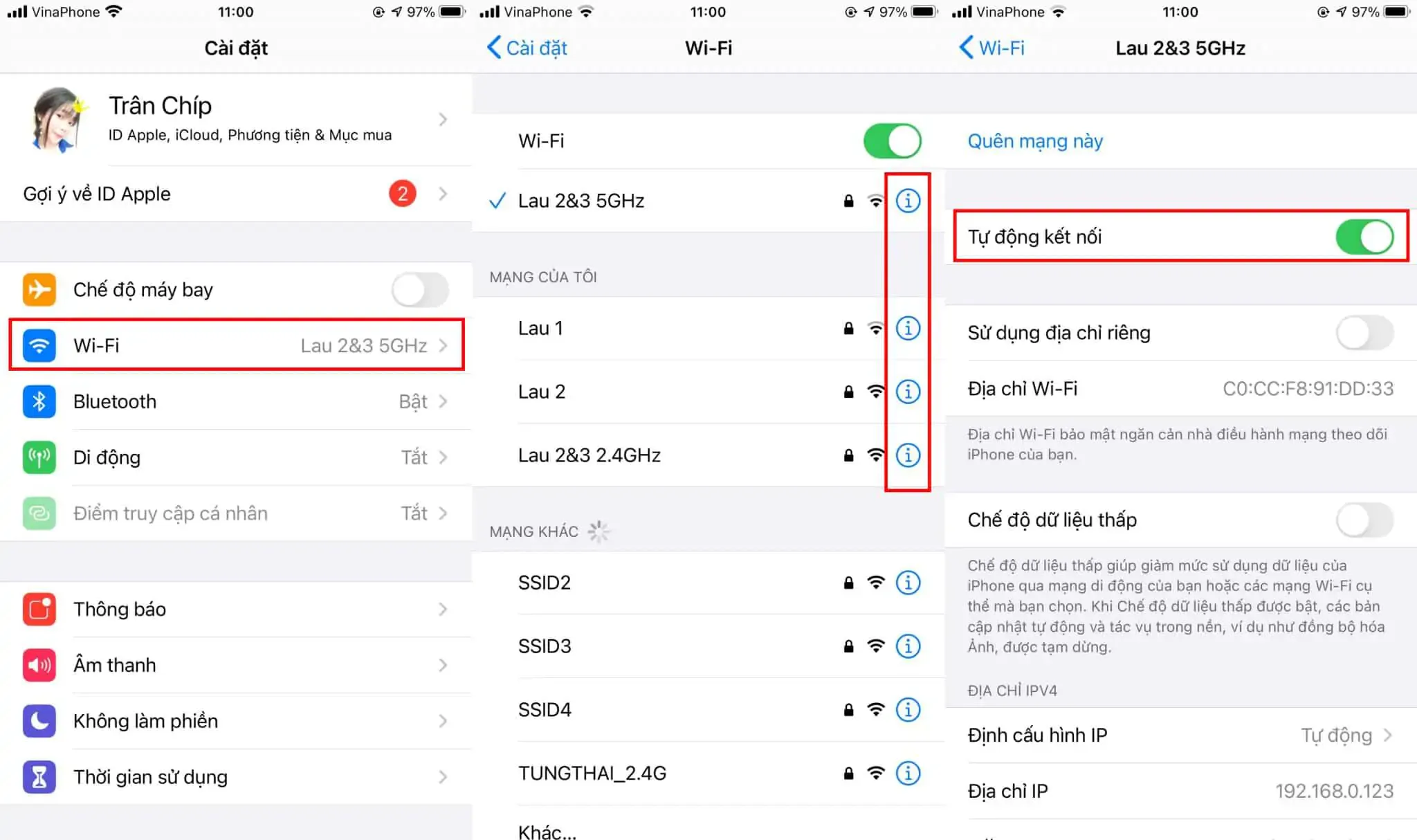 Bật tự động kết nối wifi trên iPhone