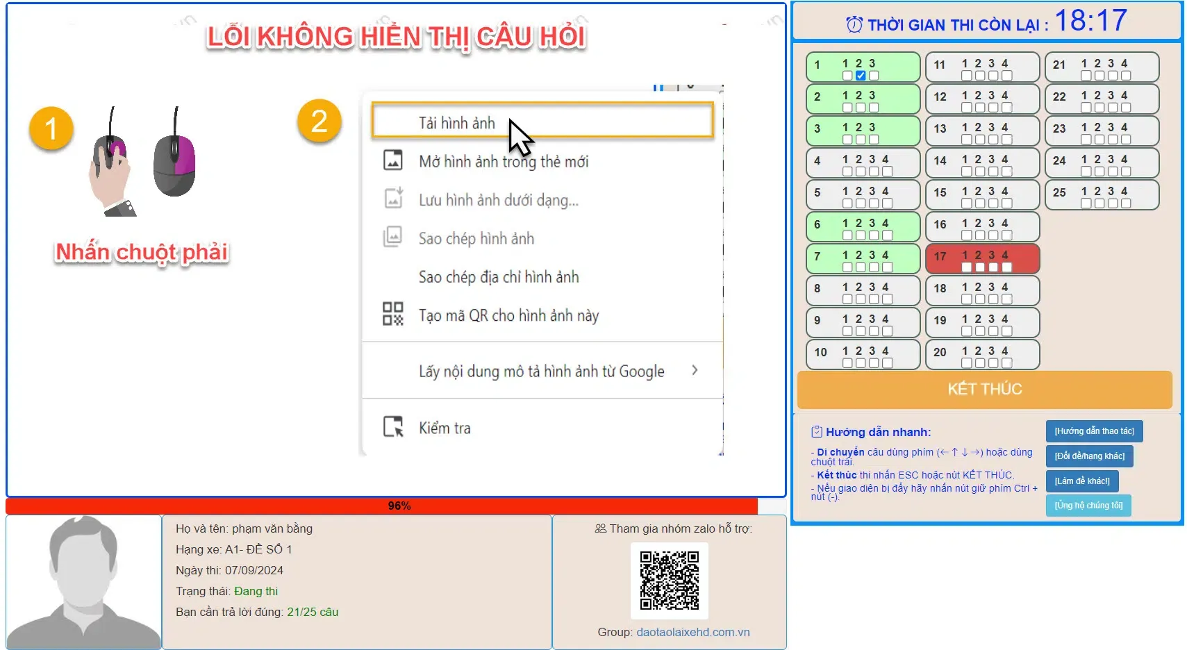 Cách khắc phục sự cố không hiển thị hình ảnh khi đang làm bài