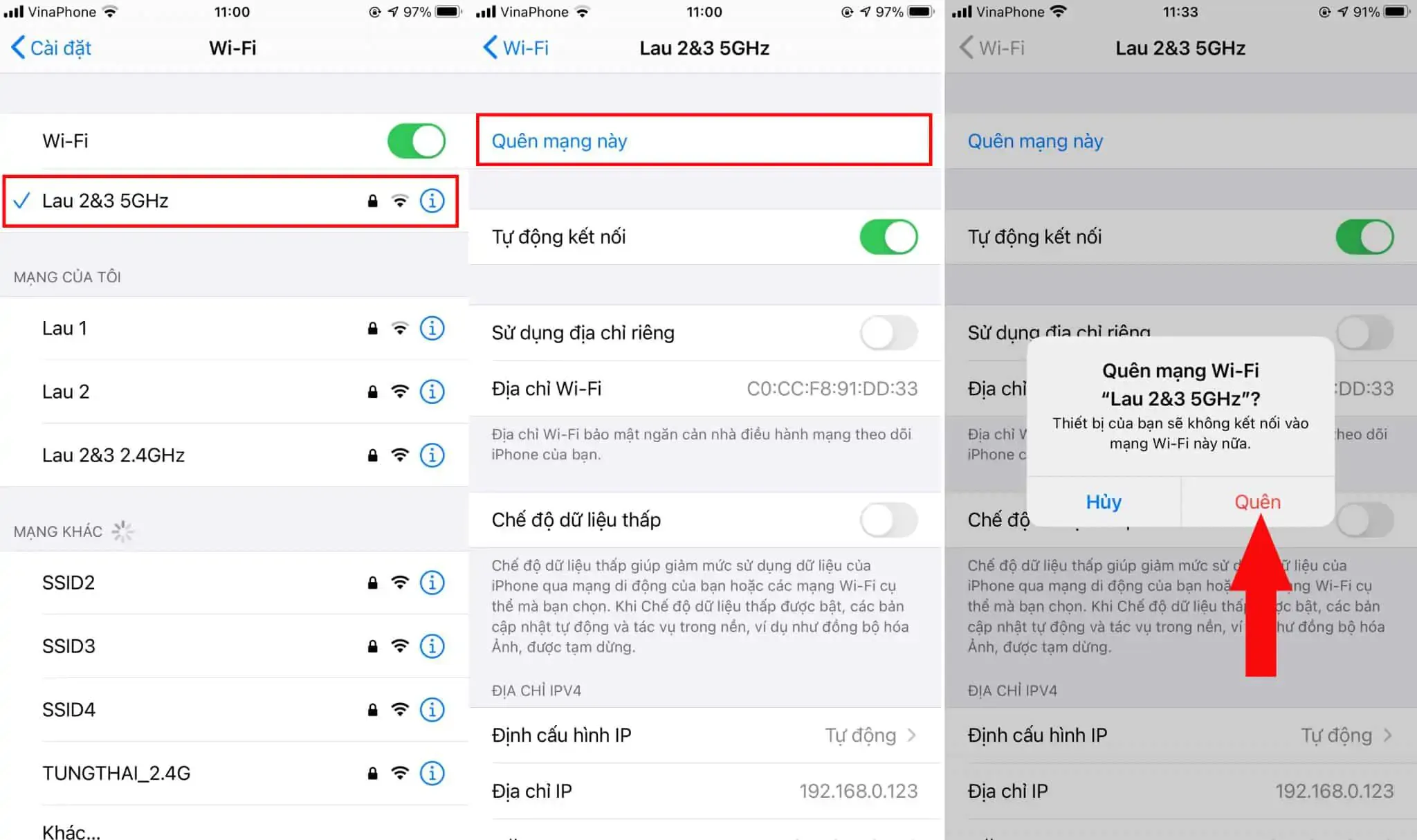 Quên mạng wifi trên iPhone