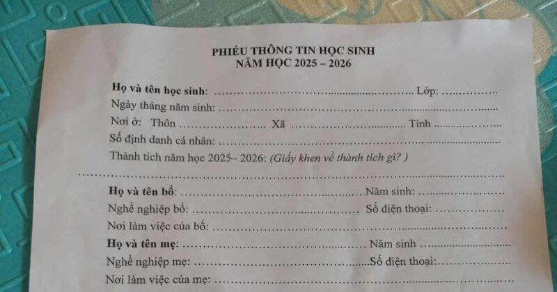 Phiếu tìm hiểu thông tin học sinh lớp 10 năm học 2025-2026