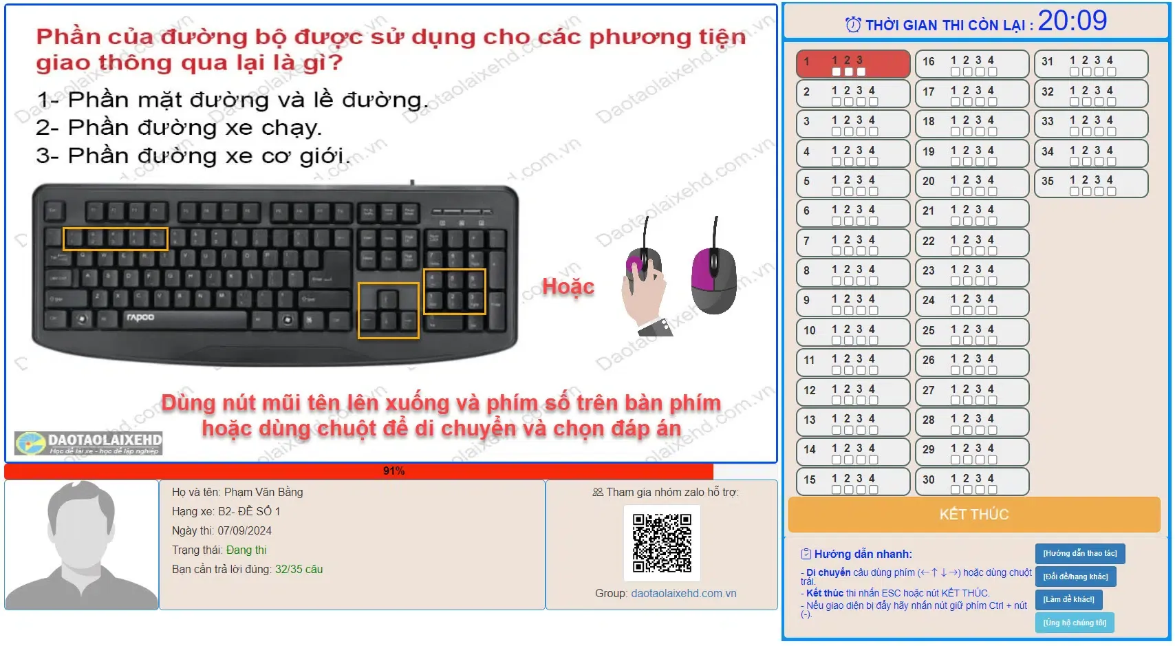 Hướng dẫn thao tác chọn đáp án trong phần mềm thi trực tuyến