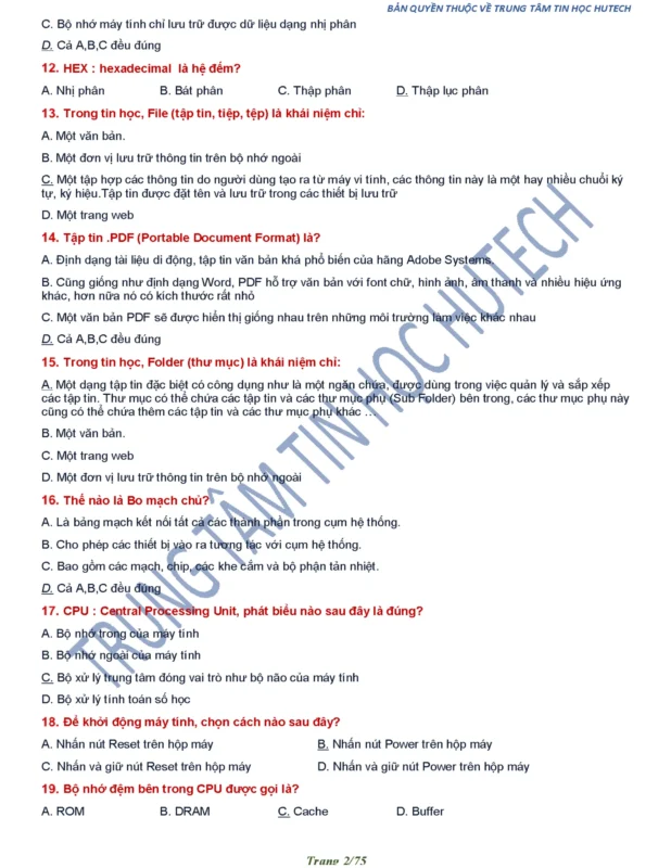 Trắc Nghiệm Tin Học Đại Cương: Bộ 800 Câu Hỏi Và Đáp Án