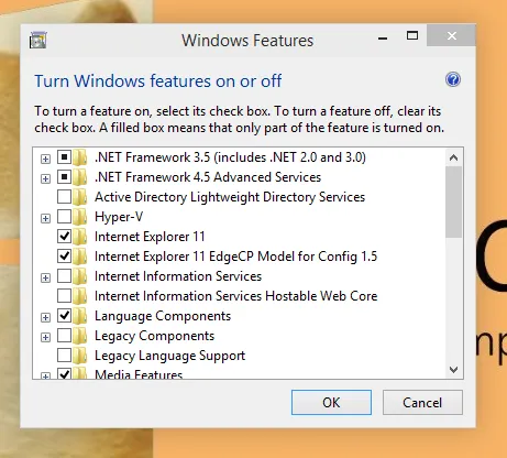 Xác nhận tính năng .NET Framework 3.5 đã được kích hoạt trong Windows Features