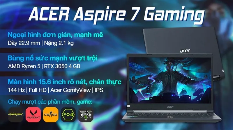 Cận cảnh thiết kế tối giản của Acer Aspire 7 Gaming A715