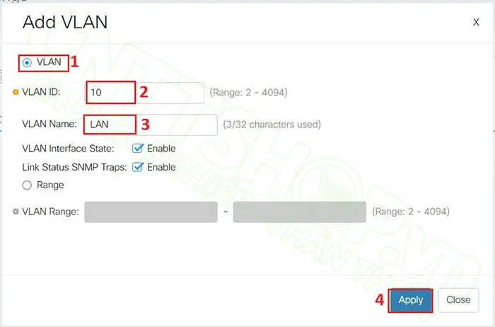 nhập VLAN ID và VLAN Name
