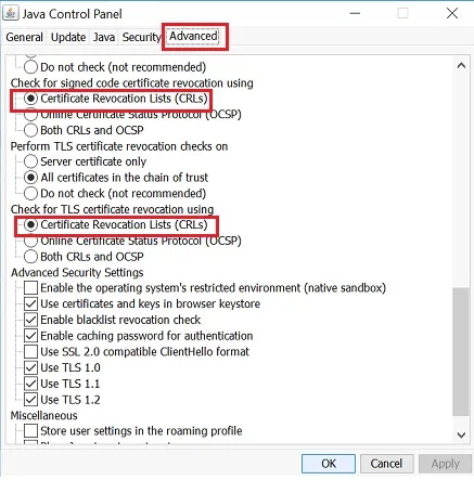 Thiết lập nâng cao cho Runtime Java