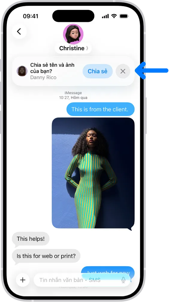 Cửa sổ bật thông báo xác nhận tự động chia sẻ thông tin danh tính khi người dùng thiết lập hội thoại giao tiếp mạng