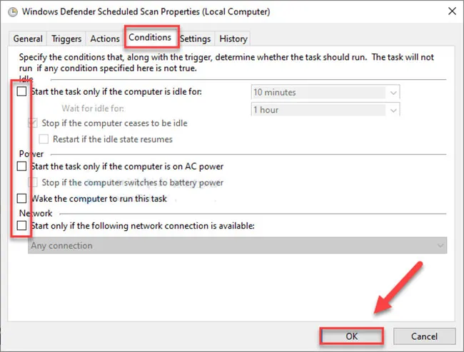 Loại bỏ các điều kiện kích hoạt tự động không cần thiết trong phần Settings và Conditions