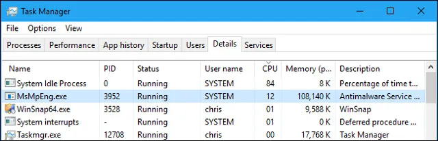Vị trí của file chương trình MsMpEng.exe trong cửa sổ chi tiết của Task Manager