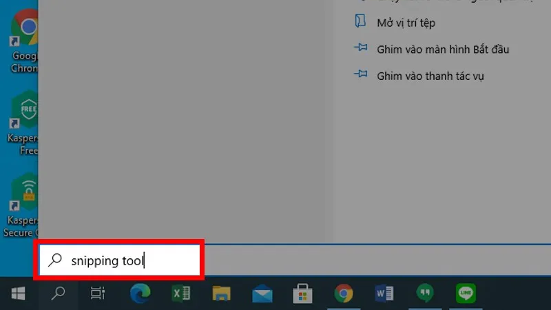 Thao tác tìm kiếm nhanh ứng dụng Snipping Tool trên thanh công cụ Windows