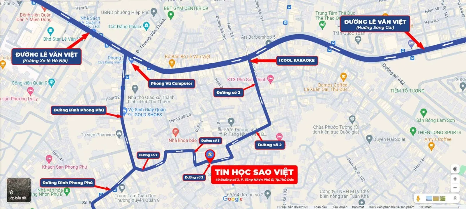 Bản đồ chỉ dẫn đường đến trung tâm đào tạo Sao Việt tại khu vực Quận 9