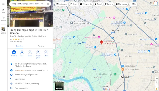 Bản đồ vị trí trung tâm đào tạo ngoại ngữ tin học Hiền Chuyên tại Thuận An Bình Dương