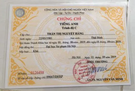 Bằng C tiếng Anh mẫu cũ