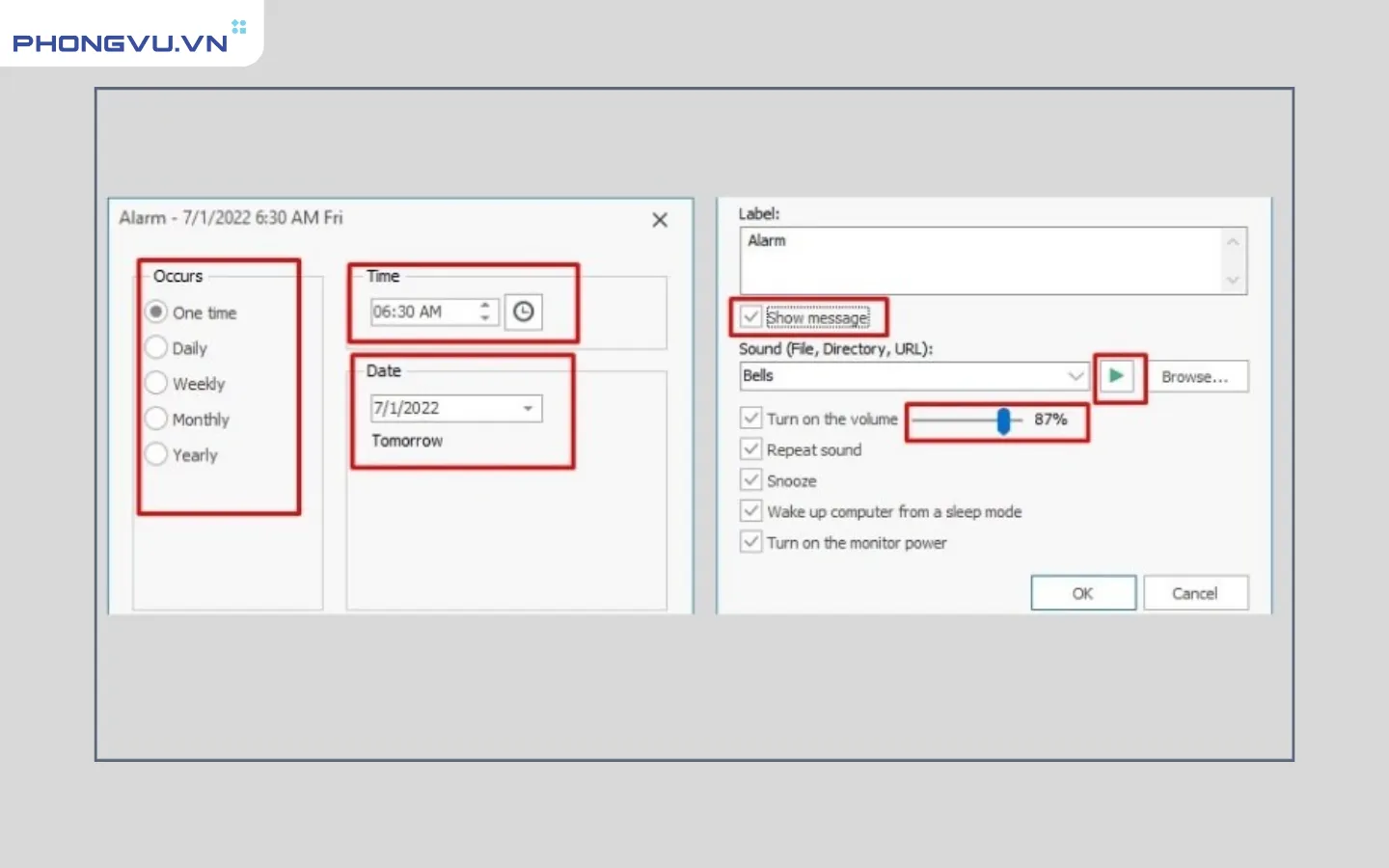 bao thuc tren may tinh 10