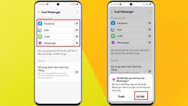 Bật nhân bản và nhấn Cài đặt