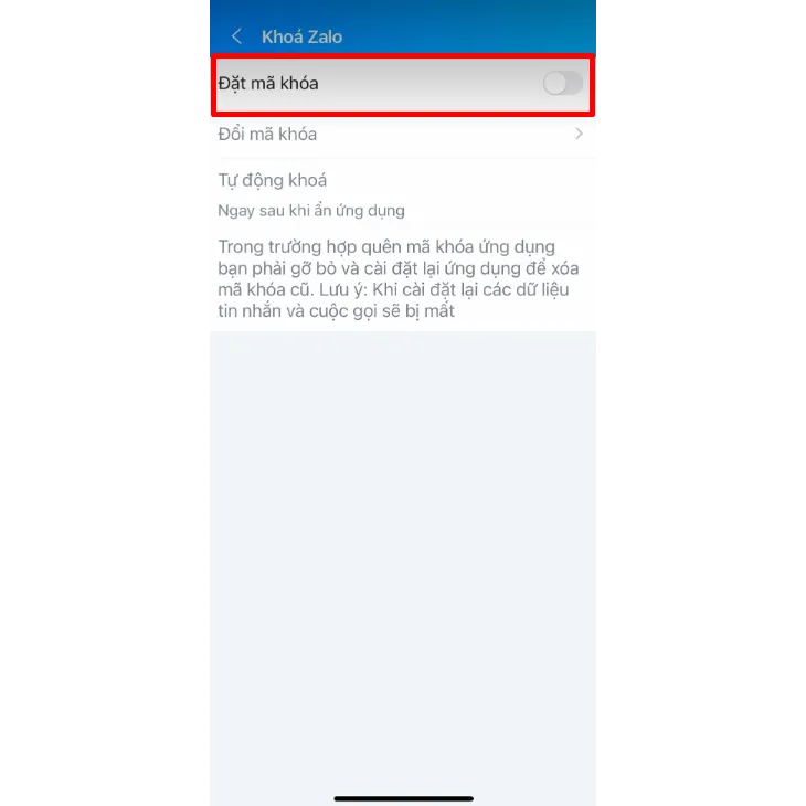 Bật tính năng Đặt mã khóa cho Zalo