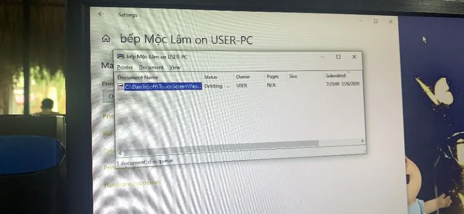 Xóa lệnh in bị treo để khôi phục kết nối