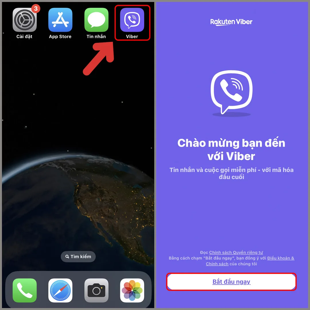 Biểu tượng Viber xuất hiện trên màn hình chính sau khi cài đặt