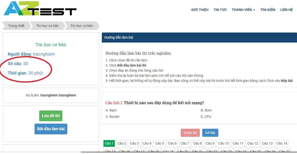 Bộ đề thi mẫu: Thi thử trắc nghiệm tin học cơ bản