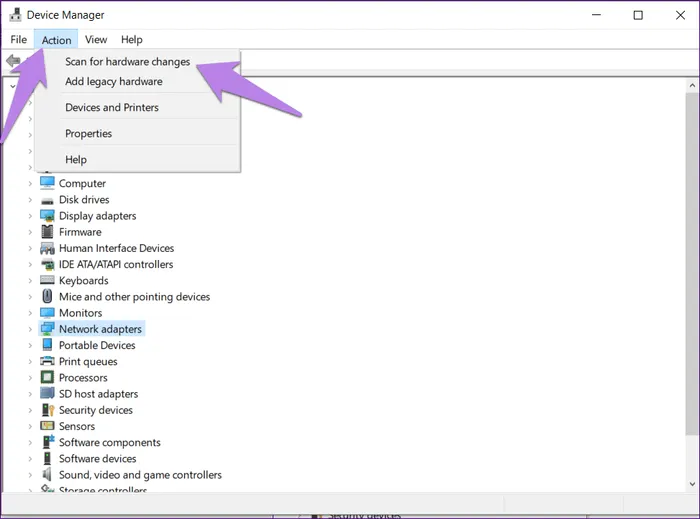 Chọn Scan for hardware changes
