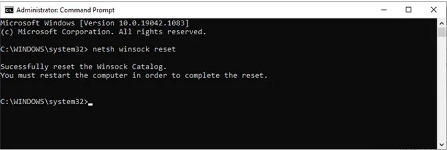 Reset các cài đặt Winsock