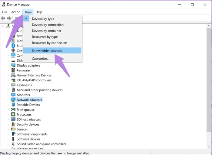 Chọn Show hidden devices