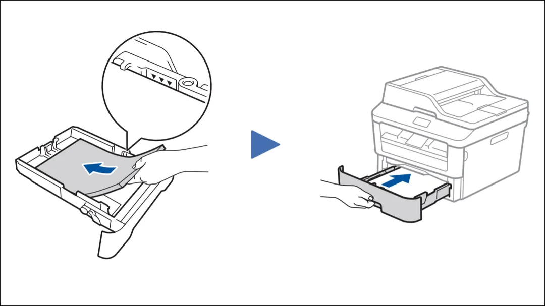 Bỏ giấy vào khay rồi đưa khay vào lại máy in