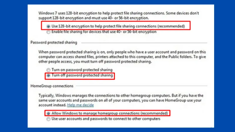 Lựa chọn chế độ mã hóa 128-bit để bảo vệ các kết nối chia sẻ tệp tin
