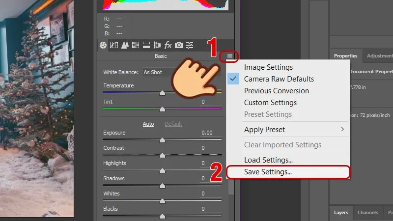Chọn Save Settings để lưu preset mới