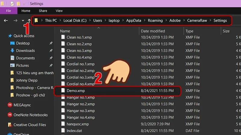 File preset đã được lưu trong thư mục Settings