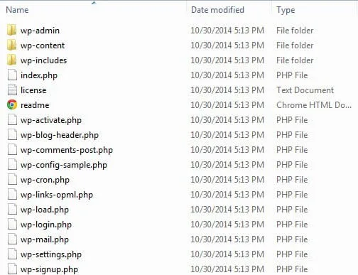 Các tập tin và thư mục mã nguồn của WordPress