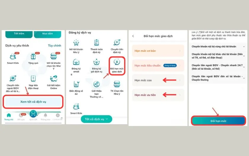 Các thao tác thay đổi hạn mức chuyển tiền BIDV trực tuyến trên nền tảng web