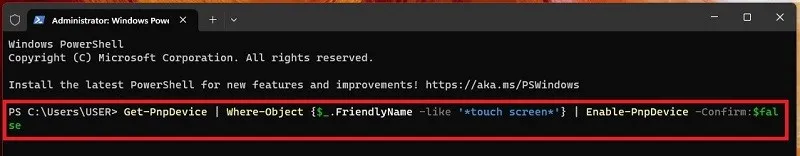 Lệnh bật màn hình cảm ứng trong Windows Terminal