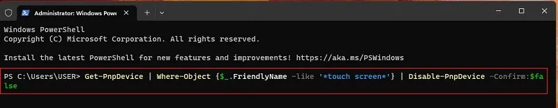 Lệnh tắt màn hình cảm ứng trong Windows Terminal