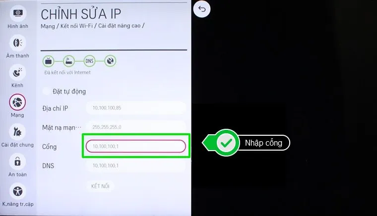 Nhập Cổng (thườngmặc định là 10.100.100.1)