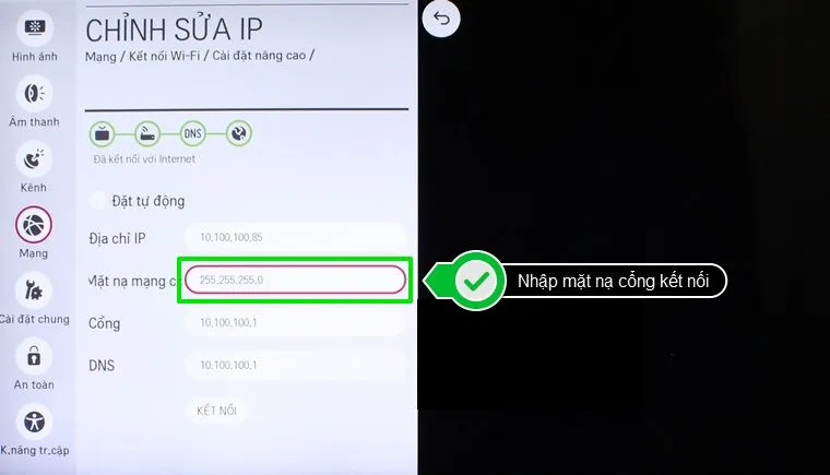 Mặt nạ cổng kết nối thường mặc định là 225.255.255.0