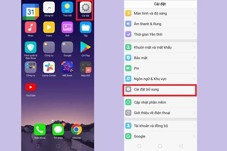 Truy cập mục Cài đặt bổ sung
