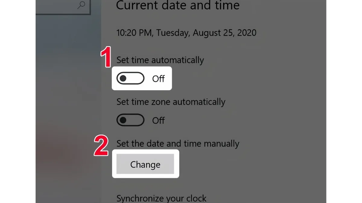 Chỉnh thời gian thủ công Windows 10