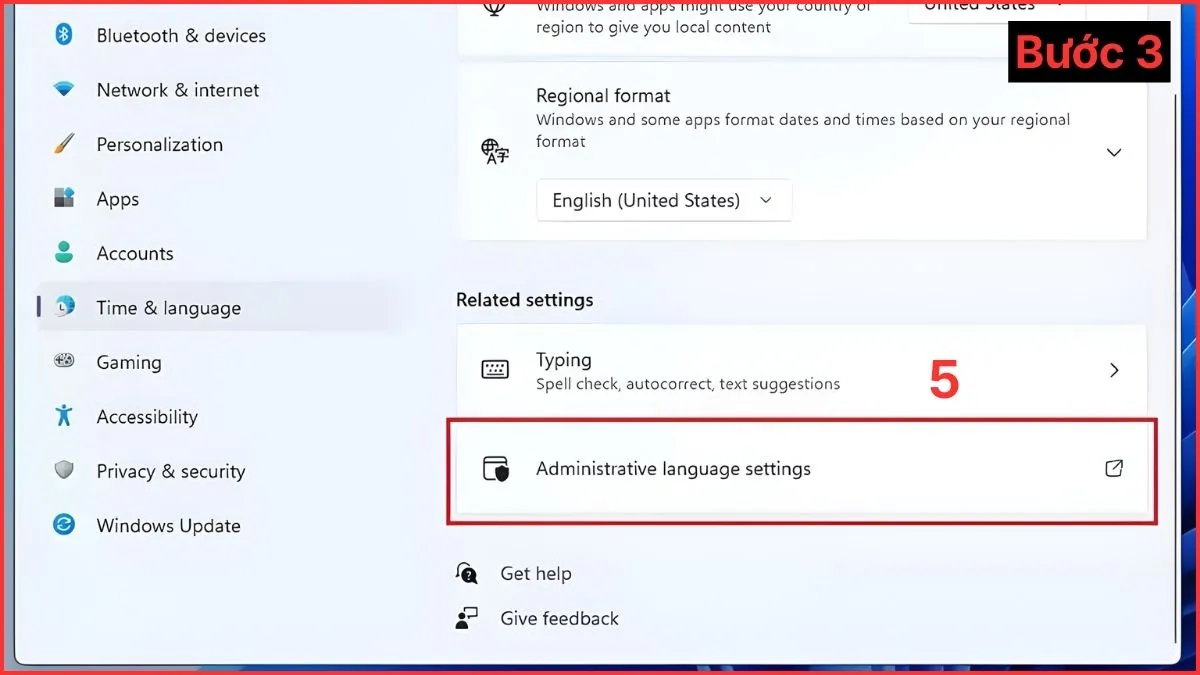Mở Administrative language settings