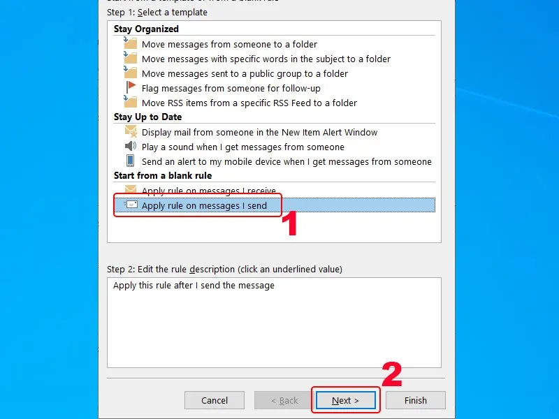 Chọn loại rule áp dụng cho email gửi đi