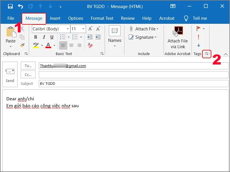 Mở email trong Outbox để chỉnh sửa